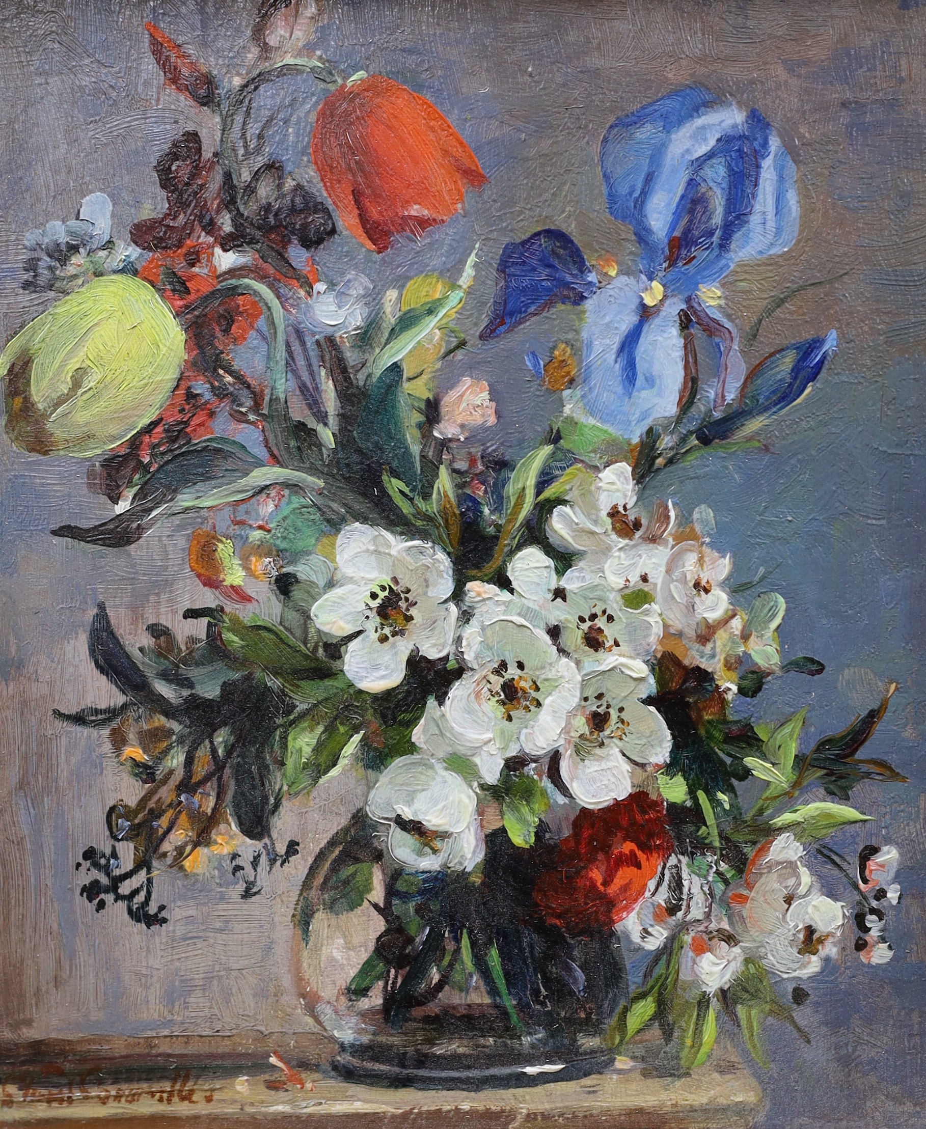 Stuart Somerville (1908-1983), oil on board, Still life of flowers in a vase, signed, 17 x 14cm. , Provenance: Eastbourne Fine Art 2007
